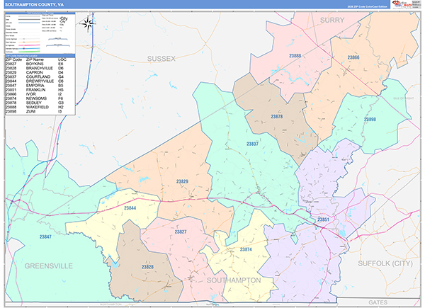 Southampton County, VA Zip Code Map