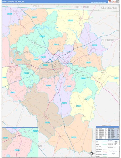 Spartanburg County, SC Wall Map