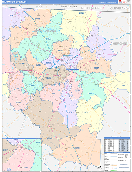 Spartanburg County, SC Wall Map