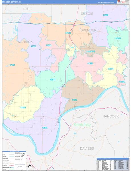 Spencer County, IN Zip Code Map