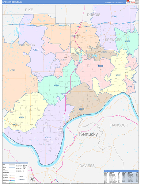 Spencer County, IN Zip Code Map