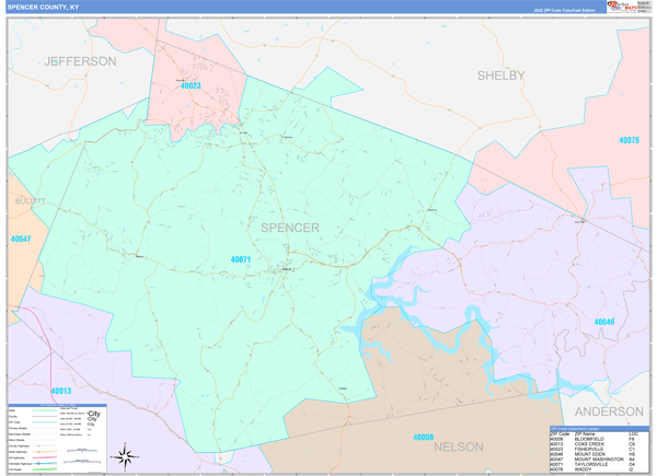 Spencer County, KY Zip Code Map