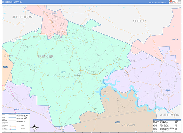 Spencer County, KY Zip Code Map