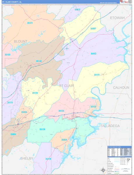 St Clair County AL Wall Map Color Cast Style by MarketMAPS MapSales