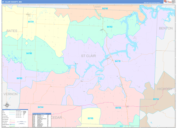 St. Clair County, MO Wall Map Color Cast Style by MarketMAPS - MapSales