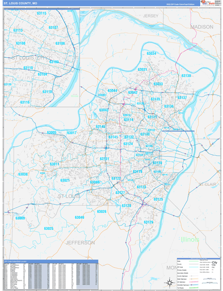 St. Louis County, MO Wall Map Color Cast Style by MarketMAPS - MapSales