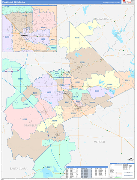 Stanislaus County, CA Map Color Cast Style