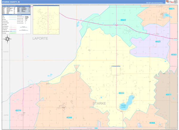 Starke County, IN Wall Map Color Cast Style