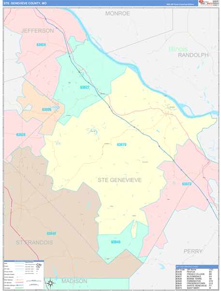 Ste. Genevieve County, MO Zip Code Maps - Color Cast