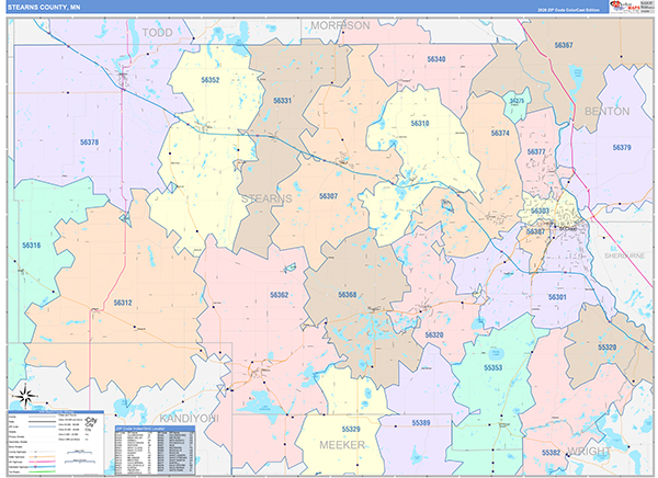 Stearns County, MN Zip Code Map