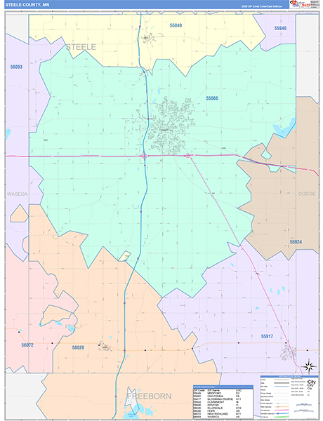 Steele County, MN Zip Code Map