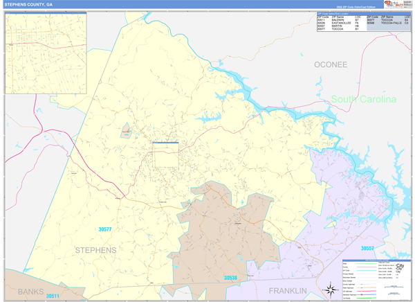 Stephens County, GA Wall Map