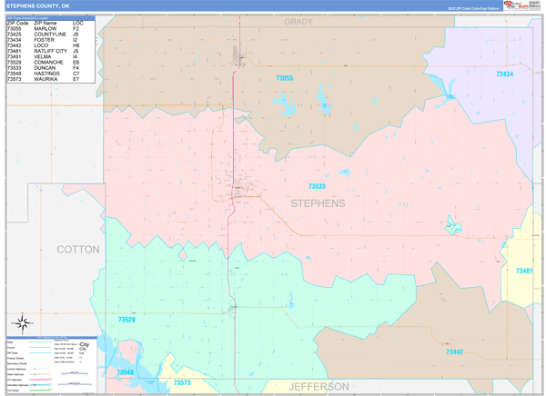 Stephens County, OK Zip Code Map