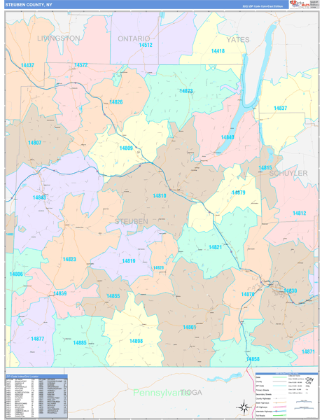 Steuben County, NY Zip Code Map