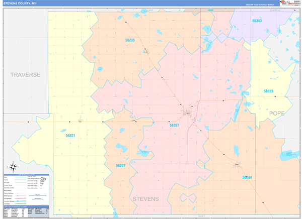 Stevens County, MN Wall Map Color Cast Style
