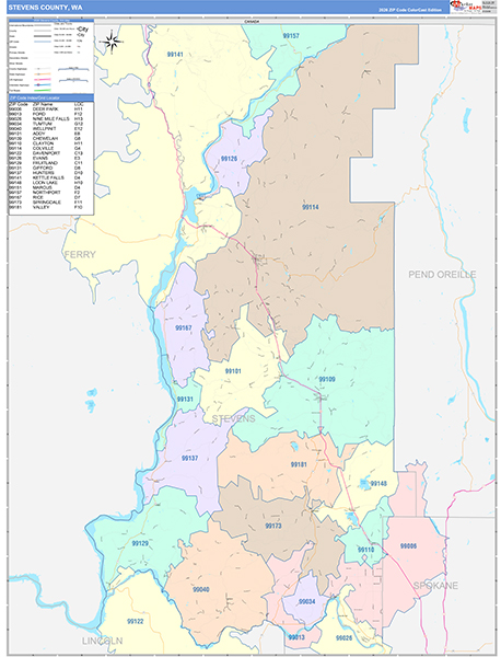 Stevens County, WA Zip Code Map