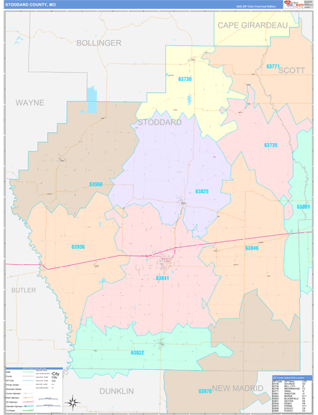 Stoddard County Wall Map Color Cast Style