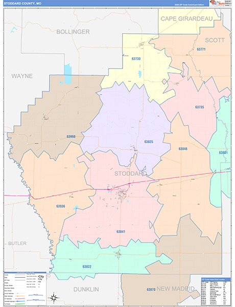 Stoddard County, MO Map Color Cast Style