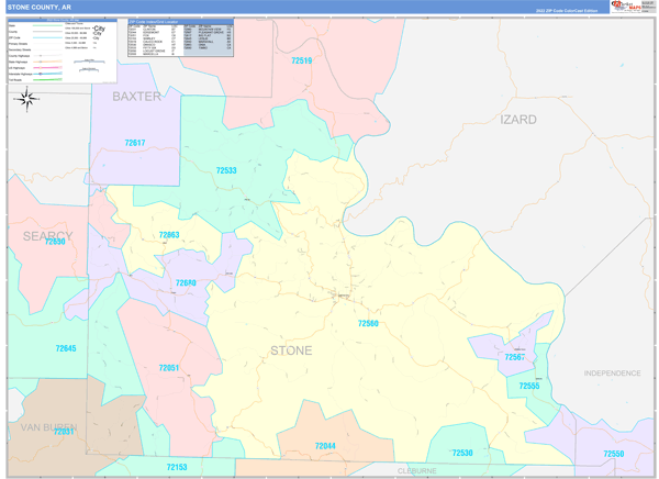 Stone County, AR Zip Code Map
