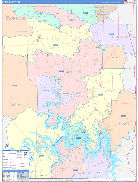 Stone County, MO Map Color Cast Style