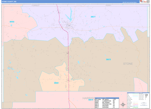 Stone County, MS Zip Code Map
