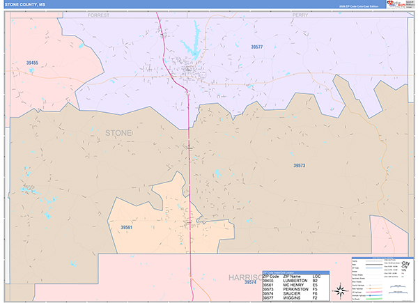 Stone County, MS Zip Code Map