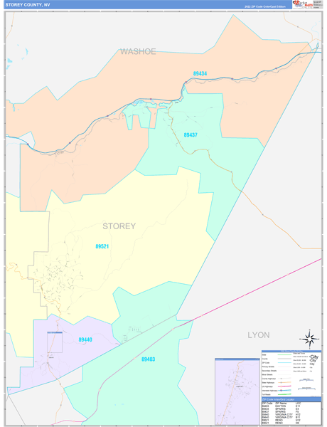 Storey County Nv 5 Digit Zip Code Maps Color Cast 5023