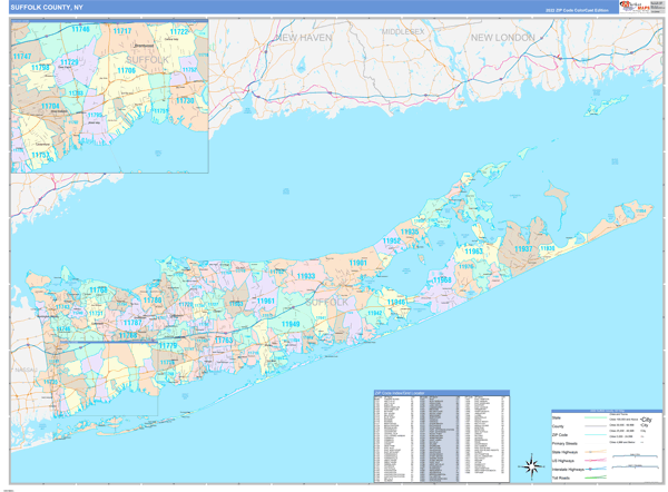 Suffolk County, NY Zip Code Map