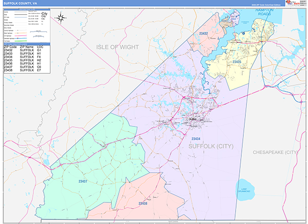 Suffolk County, VA Zip Code Map