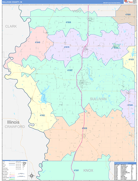 Sullivan County, IN Zip Code Map