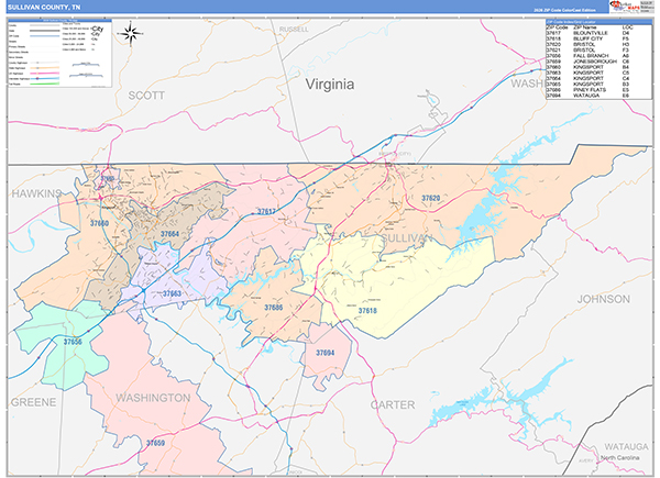 Sullivan County, TN Zip Code Map