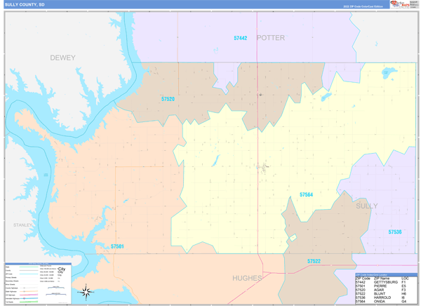 Sully County Wall Map Color Cast Style