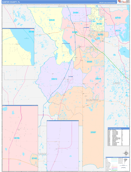 Sumter County, FL Wall Map Color Cast Style