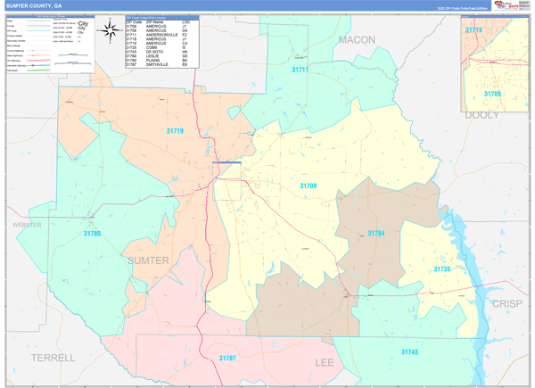 Sumter County, GA Zip Code Map