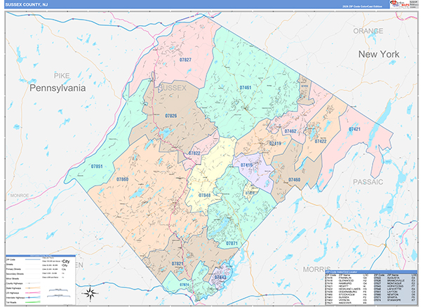 Sussex County, NJ Zip Code Map