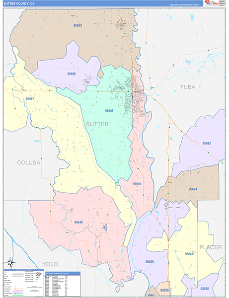 Sutter County, CA Map Color Cast Style