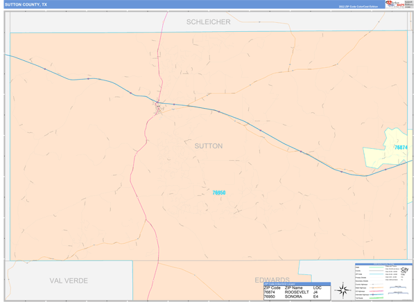 Sutton County Digital Map Color Cast Style