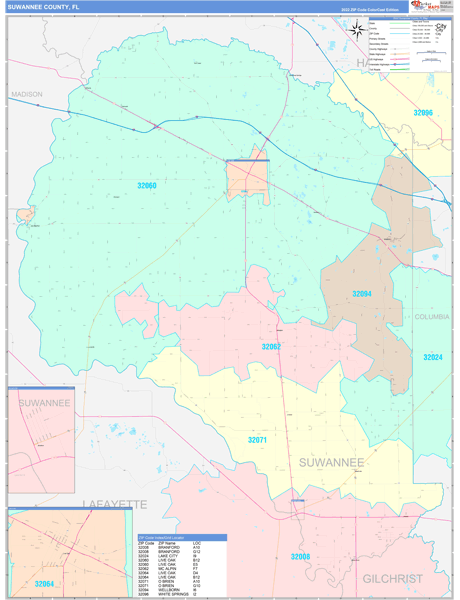 Suwannee County Digital Map Color Cast Style