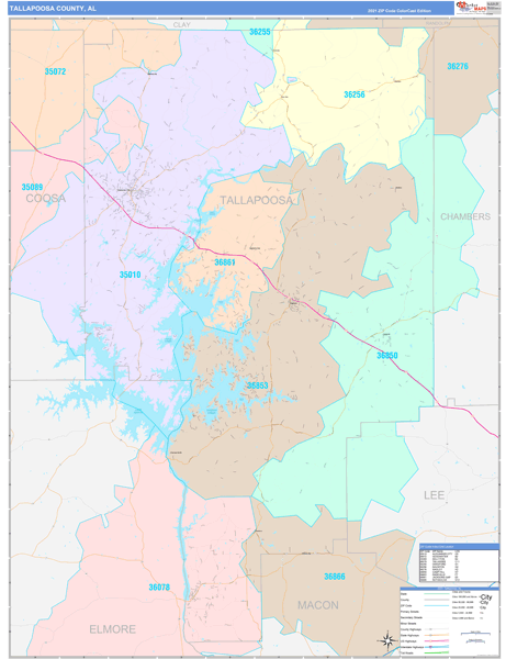 Tallapoosa County, AL Wall Map