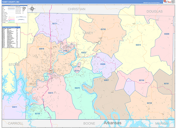 Taney County, MO Map Color Cast Style