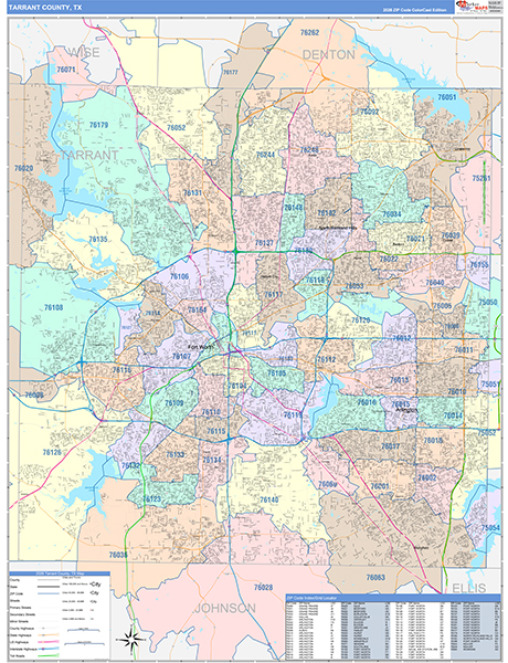 Tarrant County, TX Zip Code Map