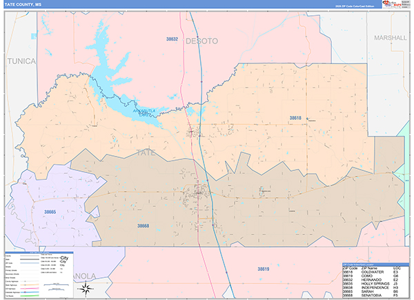 Tate County, MS Zip Code Map