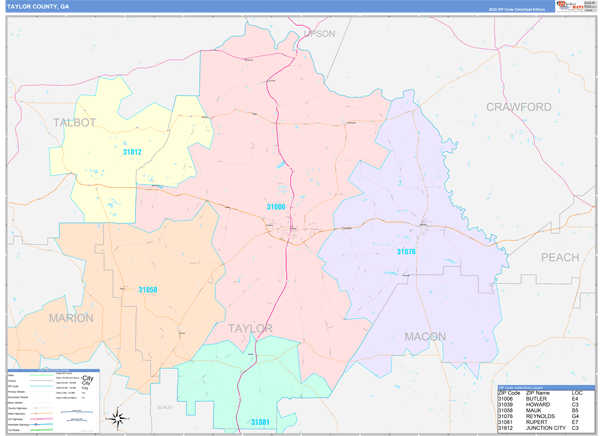 Taylor County, GA Wall Map Color Cast Style