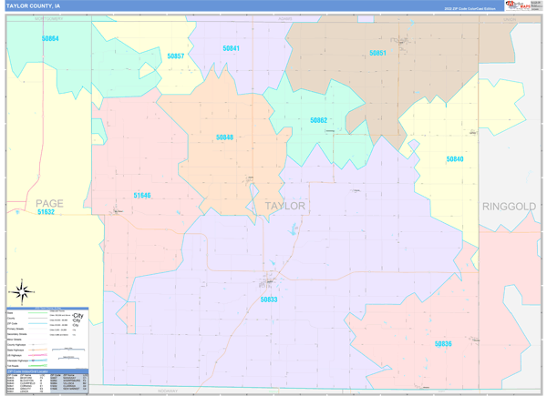 Taylor County, IA Wall Map Color Cast Style
