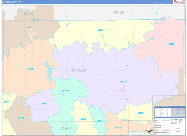 Taylor County, WI Wall Map Color Cast Style