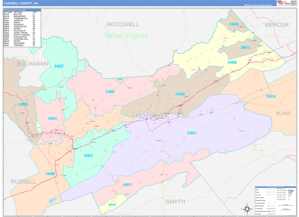 Tazewell County Digital Map Color Cast Style