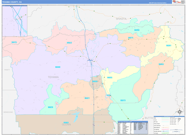 Tehama County, CA Zip Code Map