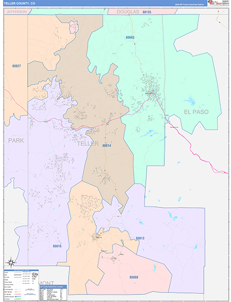 Teller County Wall Map Color Cast Style
