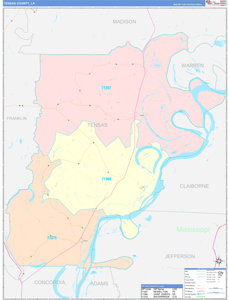 Tensas Parish (County), LA Wall Map