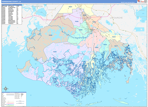 Terrebonne Parish (County), LA Wall Map Color Cast Style